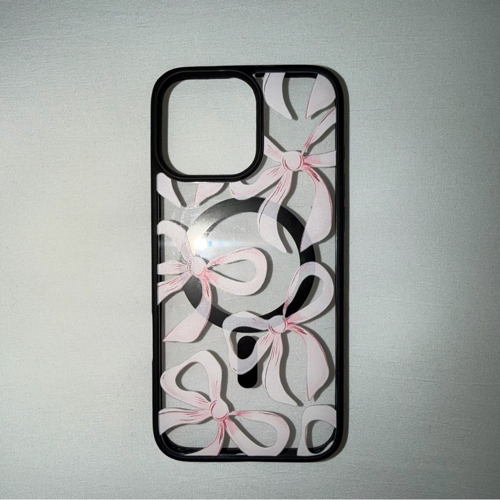 Stylish Black and Pink Bow Phone Case iPhone 16 pro max